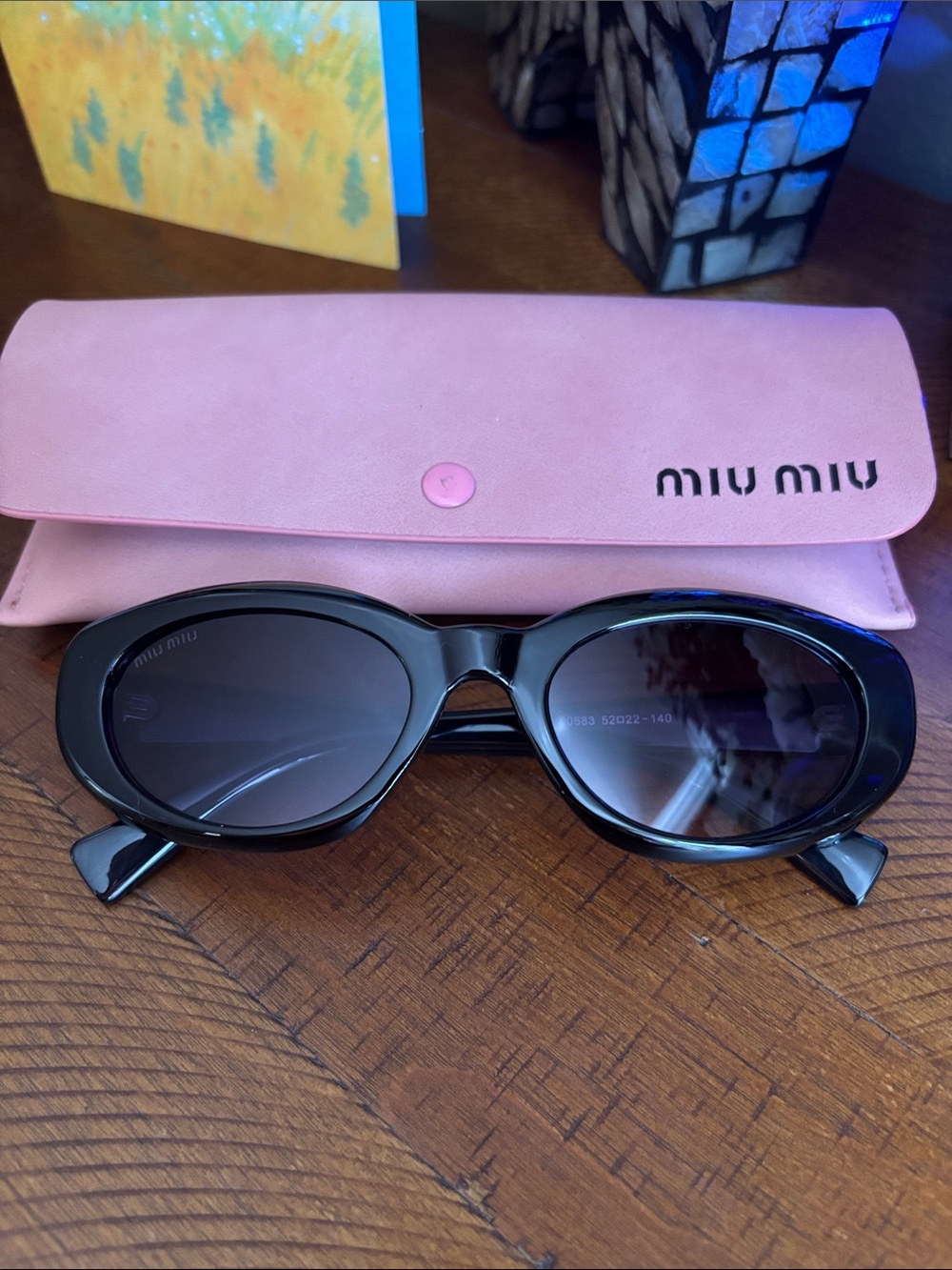 New Miu Miu Black Oval Logo Sunglasses with Gradient Lenses - Picture 2 of 12